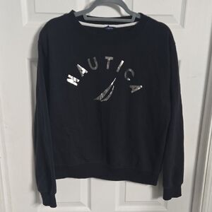 Nautica Women's Black Crew Neck Sweater with Silver Logo